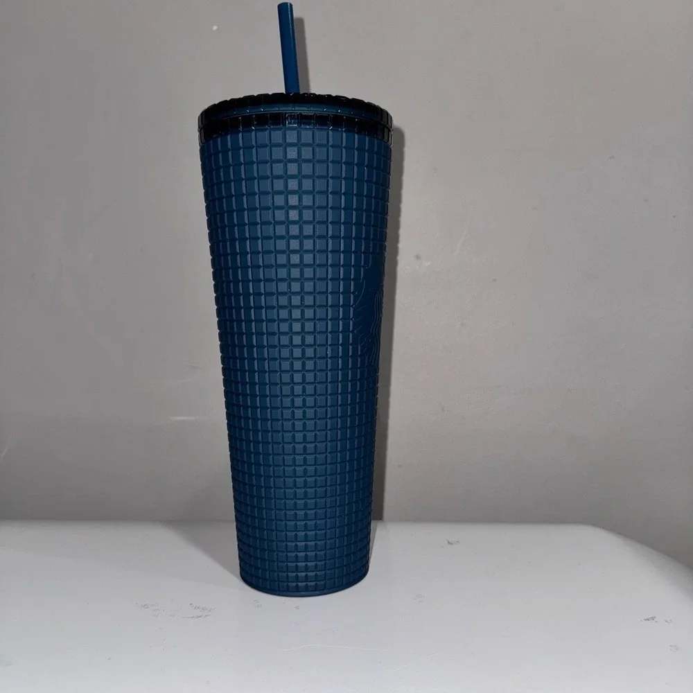 Starbucks Tumbler Cold Cup 24oz Deep Teal Blue New Grid Studded Matte 2022